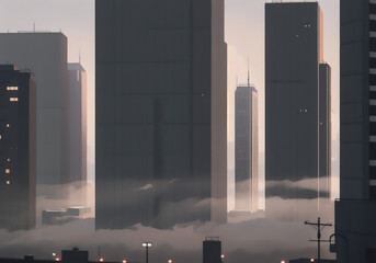 City in foggy. Mist in the metropolis. Generative AI