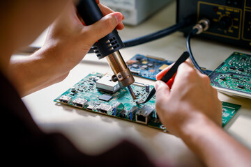 Electronics technician, electronic repair,electronics measuring and testing, repair and maintenance concepts.