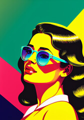 Obraz na płótnie Canvas A woman with sunglasses, a pop art painting. Generative AI.