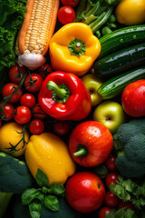 Obraz na płótnie Canvas background water vegetarian food close-up vegetable fresh organic drop green black healthy. Generative AI.