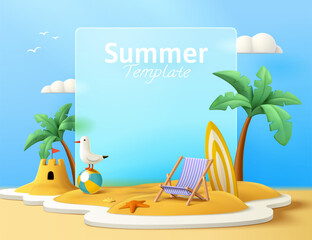 Glassmorphism summer beach poster