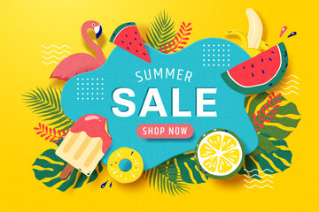 Tropical paper cut summer sale ad