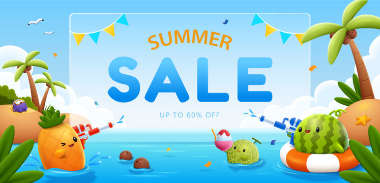 Cute fruit summer sale promo poster