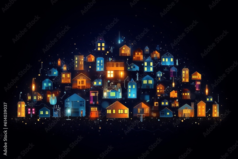 Leinwandbilder developing a digital network for smart homes and cities. smart citi and network communication concep