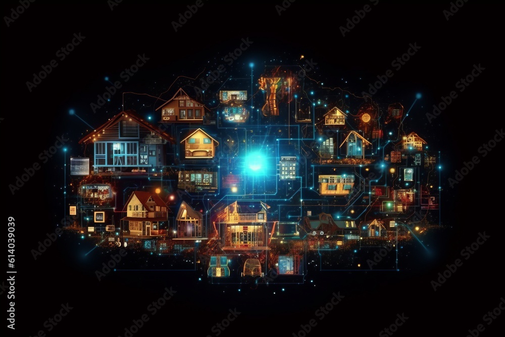 Leinwandbilder developing a digital network for smart homes and cities. smart citi and network communication concep