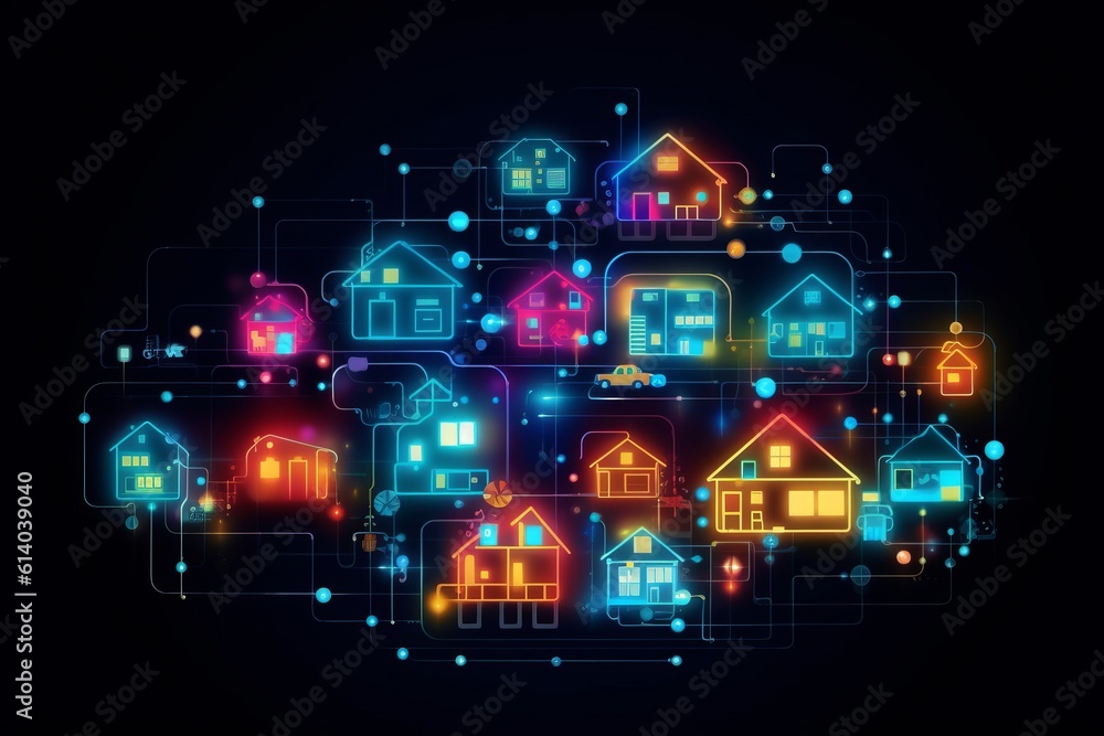Poster developing a digital network for smart homes and cities. smart citi and network communication concep