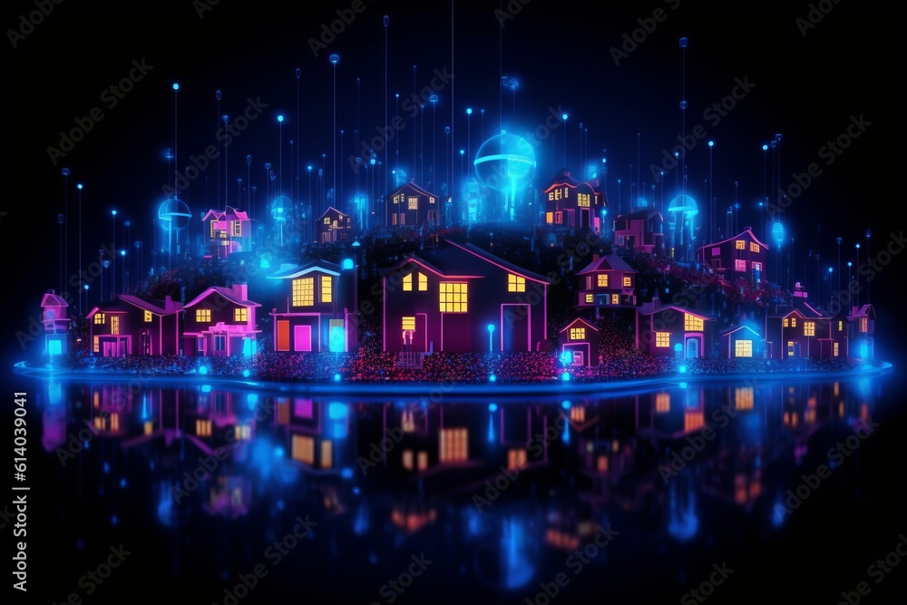 Leinwandbilder developing a digital network for smart homes and cities. smart citi and network communication concep