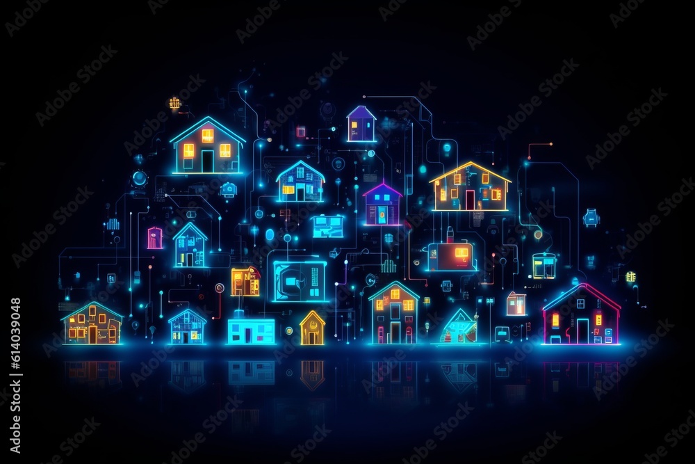 Leinwandbilder developing a digital network for smart homes and cities. smart citi and network communication concep