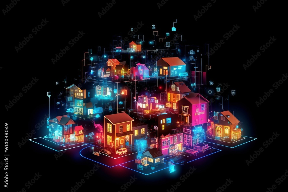 Poster developing a digital network for smart homes and cities. smart citi and network communication concep