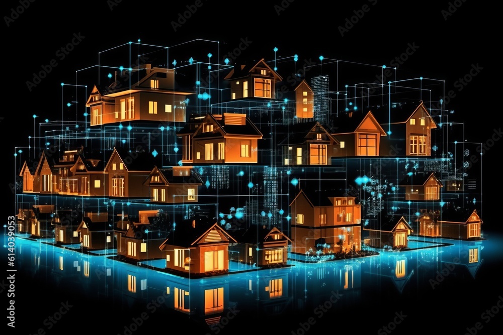 Leinwandbilder developing a digital network for smart homes and cities. smart citi and network communication concep