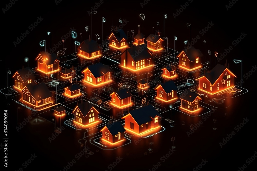Poster developing a digital network for smart homes and cities. smart citi and network communication concep