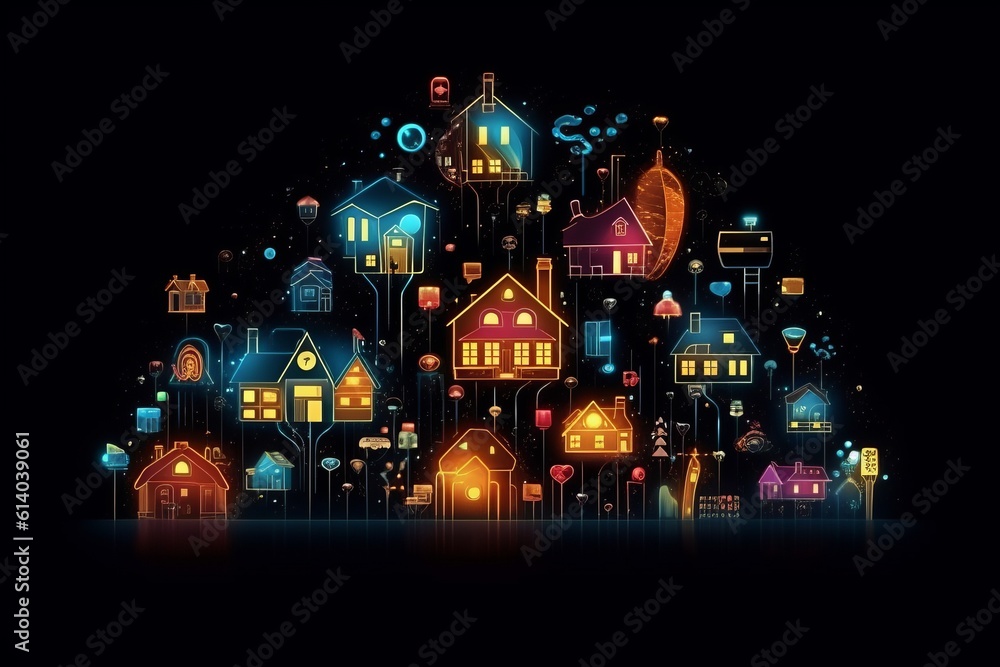 Poster developing a digital network for smart homes and cities. smart citi and network communication concep