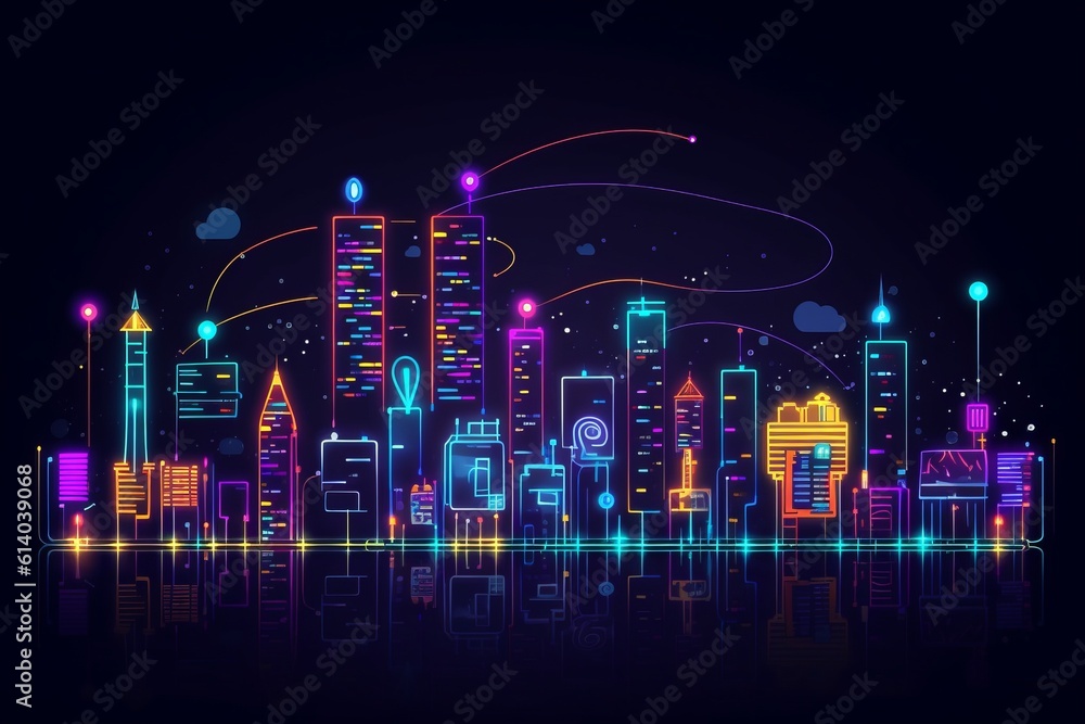 Poster developing a digital network for smart homes and cities. smart citi and network communication concep
