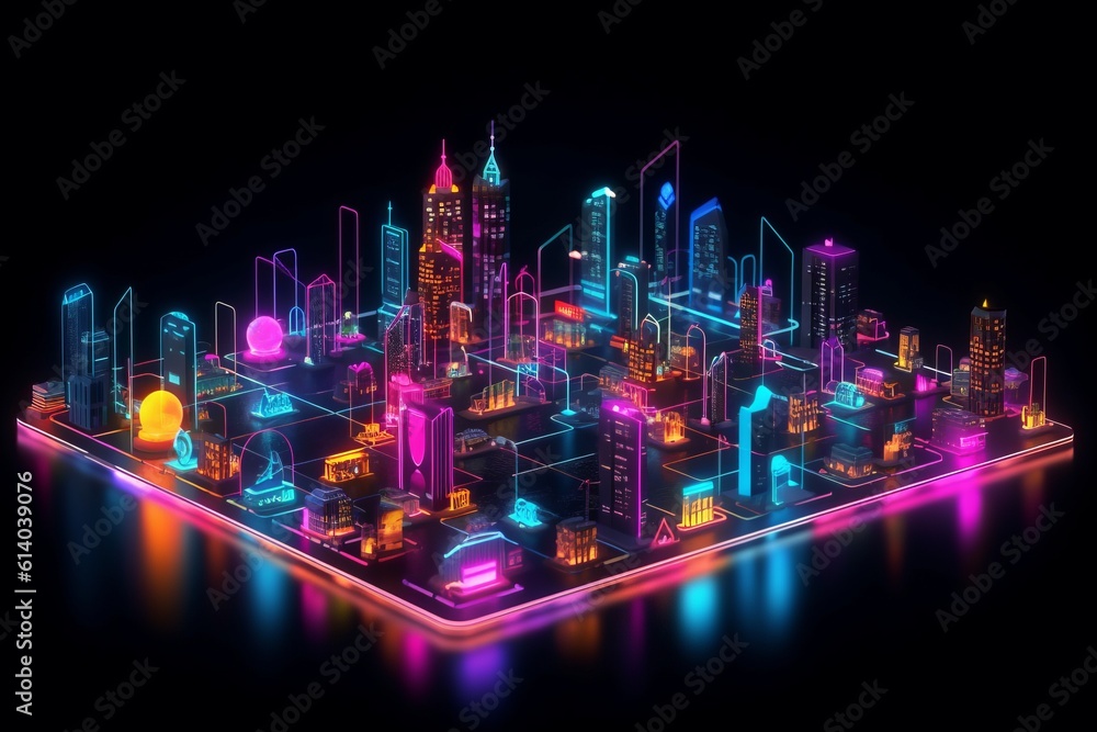 Leinwandbilder developing a digital network for smart homes and cities. smart citi and network communication concep