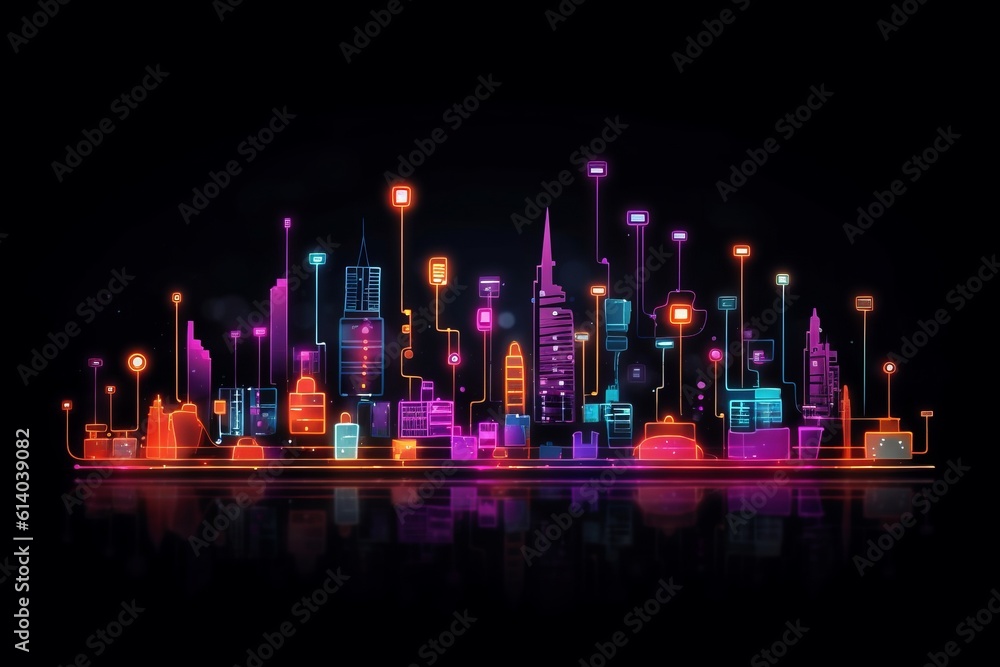 Leinwandbilder developing a digital network for smart homes and cities. smart citi and network communication concep