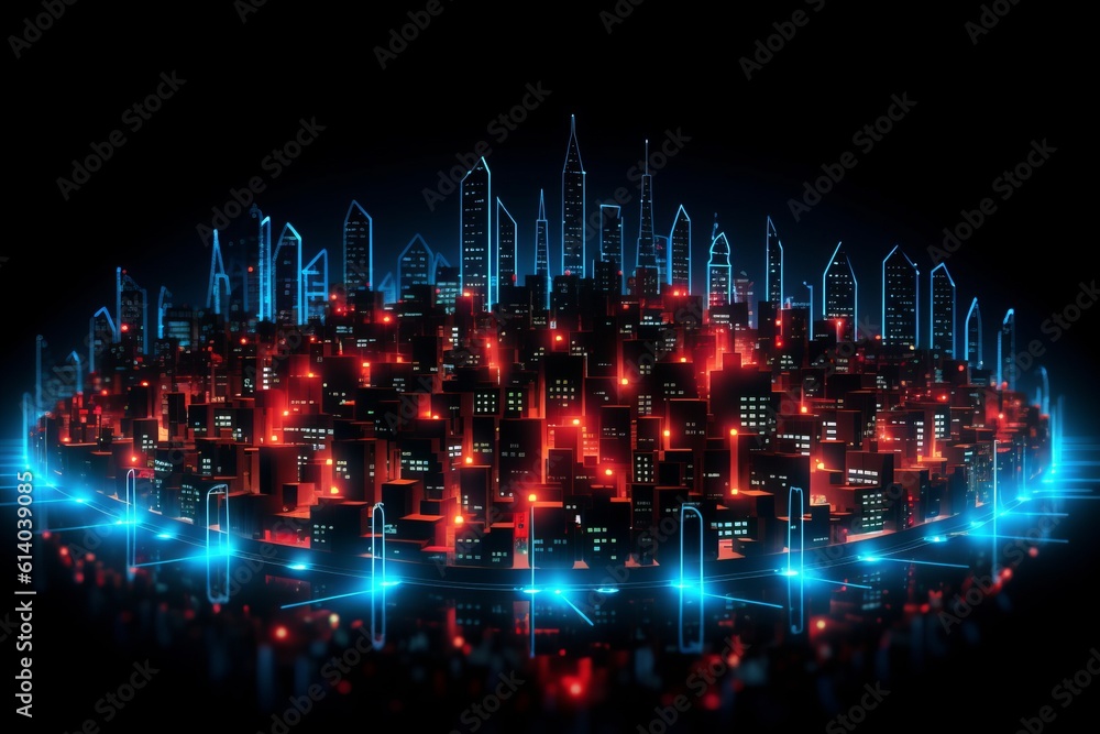 Leinwandbilder developing a digital network for smart homes and cities. smart citi and network communication concep