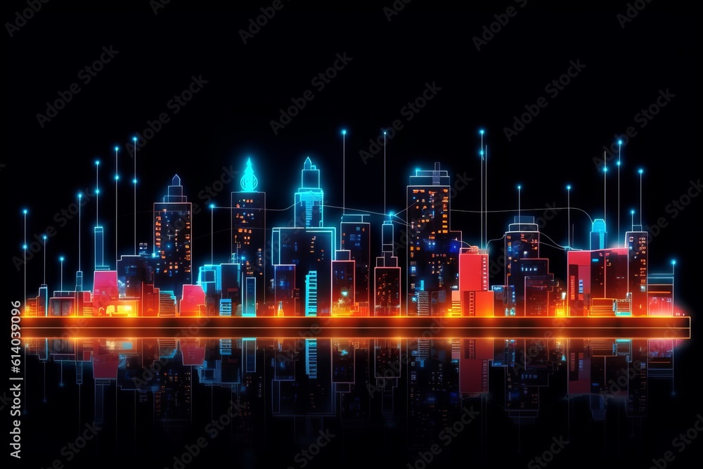 Leinwandbilder developing a digital network for smart homes and cities. smart citi and network communication concep