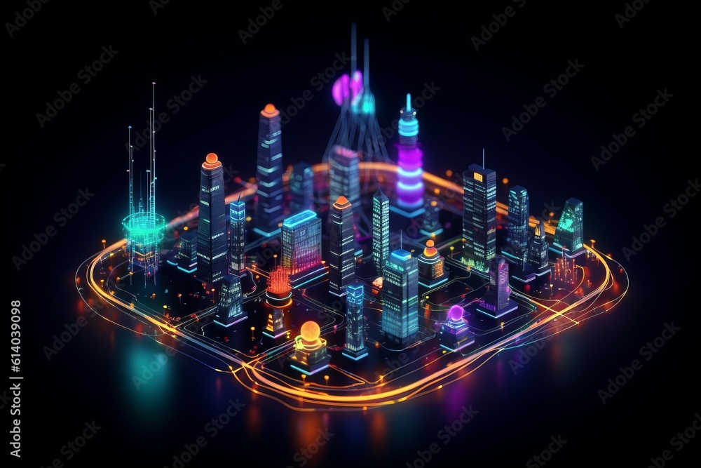 Leinwandbilder Developing a digital network for smart homes and cities. smart citi and network communication concepts. Generative AI