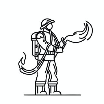Full-body illustration of a firefighter with complete equipment, depicted in a no background style.For canva,prohject element, and instagram content