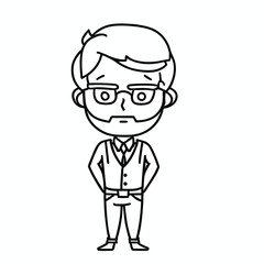 Chibi bearded teacher illustration in formal attire.For child book illustration and greating card school