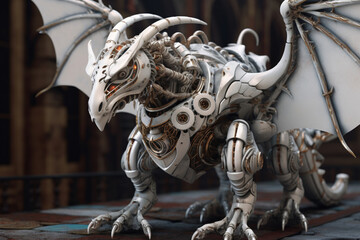 Fototapeta na wymiar mechanical white dragon