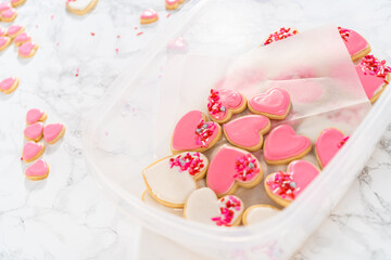 Heart-shaped sugar cookies with royal icing