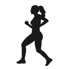Fototapeta na wymiar Silhouette of a running woman. A pumped up girl runner. Sports, walking, cardio. Vector isolated on white background.