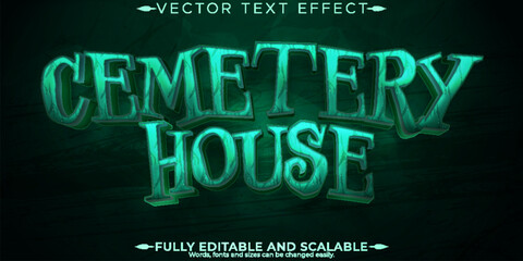 Cemetery house text effect, editable halloween and horror text style
