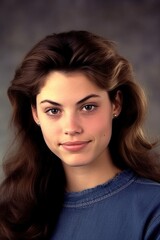 Naklejka premium 1980s and 1990s style Yearbook headshot of a pretty high school teenage girl looking at the camera