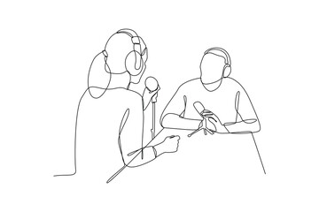 Single one line drawing podcast concept. Continuous line draw design graphic vector illustration.
