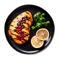 grilled salmon steak with lemon