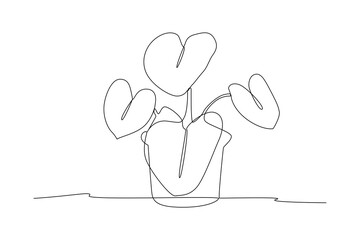 Single one line drawing plants and herbs concept. Continuous line draw design graphic vector illustration.