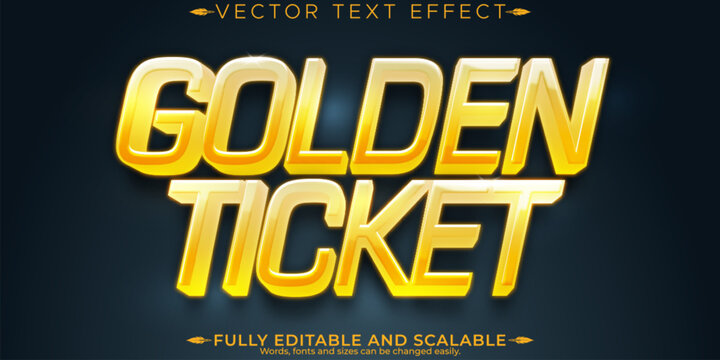 Golden ticket ditable text effect , luxury and winner font style