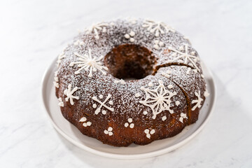 Gingerbread bundt cake with caramel filling