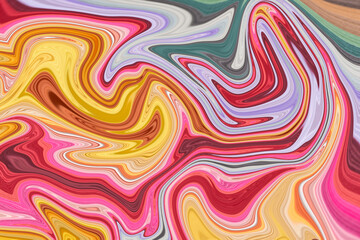 Abstract fluid art background bright colors. Liquid marble. Ink backdrop with wavy pattern.