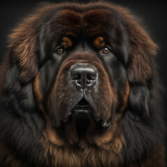 Studio shot with adorable huge tibetan mastiff dog portrait with the curiosity and innocent look as concept of modern happy domestic pet in ravishing hyper realistic detail by Generative AI.
