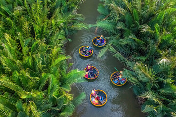 Aerial view, tourists from Thailand, Korea, America and Japan are relax and experiencing a basket...