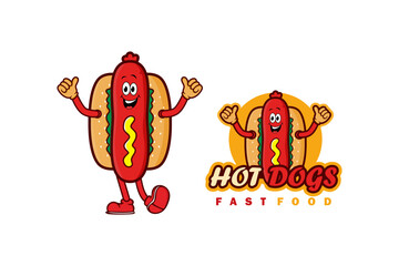 Hot dog mascot logo design template