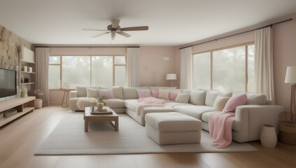 Fototapeta na wymiar Cozy pastel easter themed living room | ai-generated