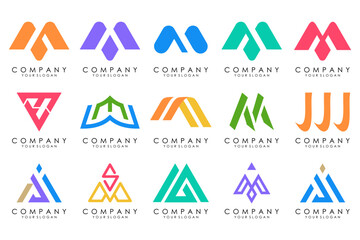 Set of letter M logo design vector. Collection of modern M letter design in colorful.