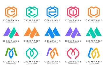 Set of letter M logo design vector. Collection of modern M letter design in colorful.