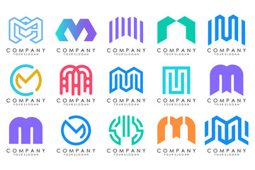 Fototapeta na wymiar Set of letter M logo design vector. Collection of modern M letter design in colorful.