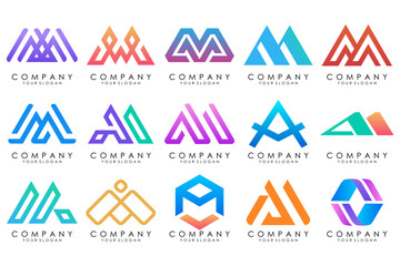 Set of letter M logo design vector. Collection of modern M letter design in colorful.