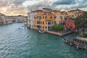 Venice's Grand Canal at sunset with boats on the water