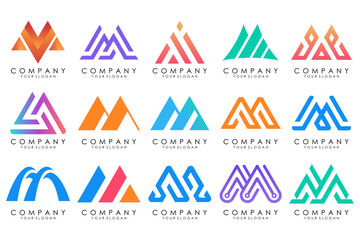 Set of letter M logo design vector. Collection of modern M letter design in colorful.