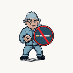 cartoon soldier illustration with no smoking sign