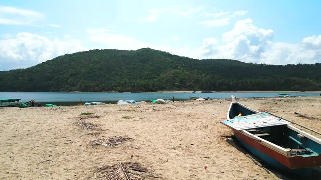 Devbag beach drone moving closer to river in Malvan