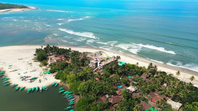 beautiful devbag island in a river bird eye wide to closeup view in malvan