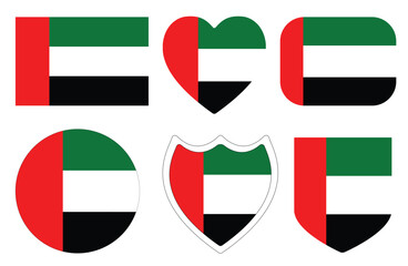 Arab Emirates Flag set. United Arab Emirates Flag in shape design set. 	