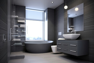 A modern bathroom in gray colors in a simple style